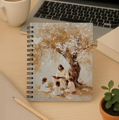bitCNY Jesus Teaching Notebook – Spiritual Art Journal with Jesus and Children Illustration, 8.3x5.5 Inches Christian Notebook for Kids and Moms 411 - color: white-Jesus Teaching