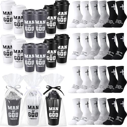 12 Sets Christian Gifts for Men Man of God Cups Socks,Black, White, Gray - color: Black, White, Gray