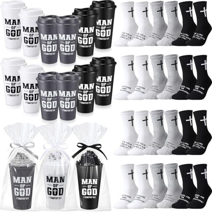 12 Sets Christian Gifts for Men Man of God Cups Socks,Black, White, Gray - color: Black, White, Gray