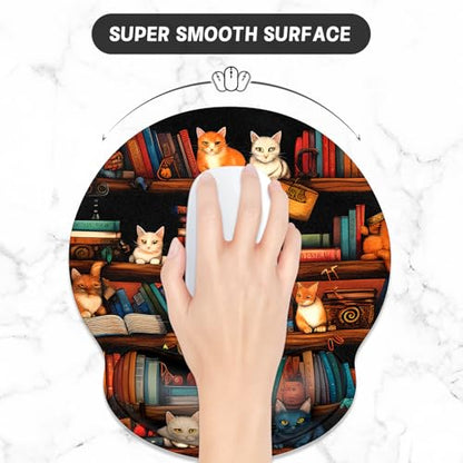 ITNRSIIET Ergonomic Mouse Pad with Wrist Support Wrist Rest Smooth Surface Non-Slip Rubber Base Comfortable Office Supplies Pain Relief, 9.8 x 9.1 inches, Cat on the Desk - color: Cat on the Desk