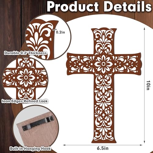 TNVDFNBR Wooden Cross Wall Hanging Decor, Antique Religious Cross Wooden Home Decorations, for Church Home Office Baptism Gift for Christian (6.5x10 Inches)