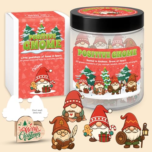 KATINAT Christmas in July Decorations, Positive Gnome Jar 60 Christmas Affirmation Cards, Cozy Holiday Gifts for Women Teens Coworkers, Stocking Stuffers, Early Christmas Gift Ideas - color: KAT- KQH - POSITIVE GNOME