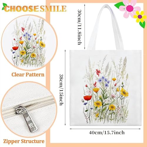 Canvas Tote Bag with Zipper Handles for Women Bridesmaid Birthday Wedding Mother Ladies Shopping Gift Bags - color: Flower-8