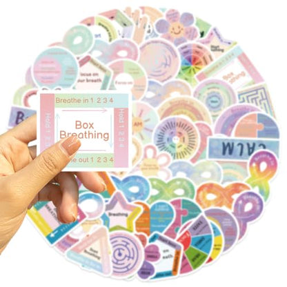 50Pcs Breath Calm Anxiety Sensory Stickers Waterproof Vinyl Decals - color: Anxiety Relief