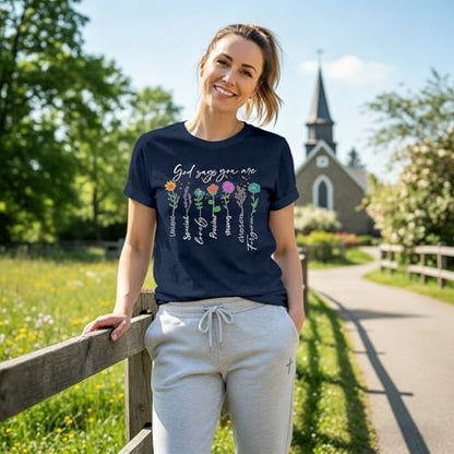 Womens Christian Shirt Bible Verse T-Shirt Religious Gifts Florial Tee Tops - color: Blue, size: X-Large