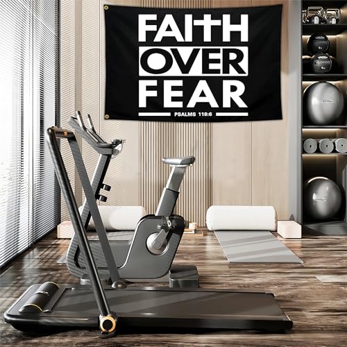 Faith Over Fear Flag Christian Jesus Flags 3x5 Outdoor Funny Tapestry Flag Inspirational Gym Motivational Flags for Room Guys Home Gym Bedroom College Dorm Motivation Wall Art Decor Banner
