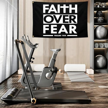 Faith Over Fear Flag Christian Jesus Flags 3x5 Outdoor Funny Tapestry Flag Inspirational Gym Motivational Flags for Room Guys Home Gym Bedroom College Dorm Motivation Wall Art Decor Banner