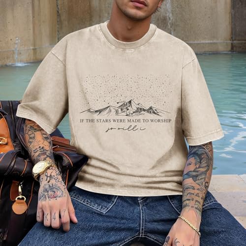 Christian Faith God Shirts for Men Jesus Bible Verse Shirt Oversized Acid Wash Tshirts Star Mountain Graphic Tees - color: Apricot, size: Medium