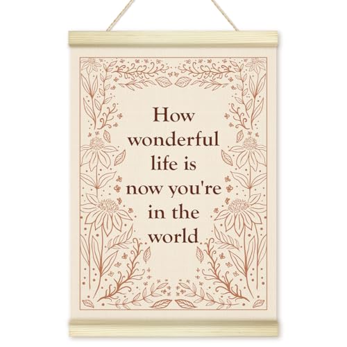 LWBEO How Wonderful Life Is Poster Hanger Frame, Inspirational Boho Floral Wooden Canvas Art Print, Positive Wall Art for Office Nursery Playroom Kids Room Home Decor 12x16in -29 - color: How Wonderful Life Is