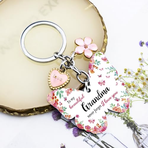 OEHEDOU Butterfly Gifts Keychain For Women Men Family Members Memorial Gift - color: Red Grandma