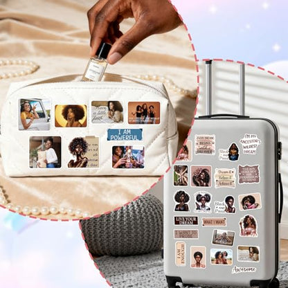 Black Women Stickers for Women - 100 Pcs Motivational Black Women Water Bottle Stickers for Vision Board, Inspirational Scrapbook Decals, Motivational Vinyl Sticker for Laptop Journaling - style: Motivational Black Women