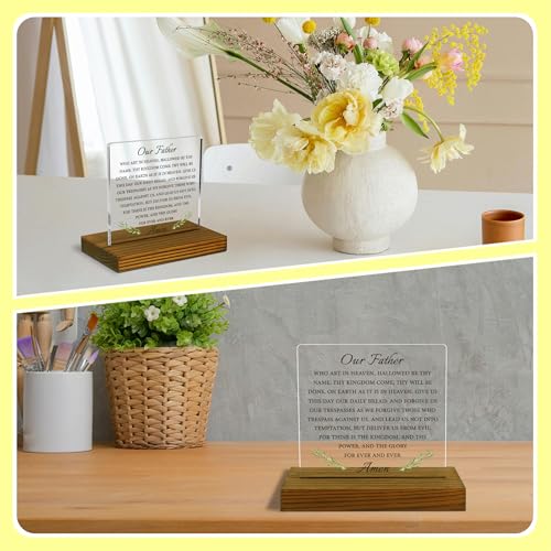 The Lords Prayer Religious Sign, Our Father Who Art In Heaven Sign, Christian Sign, Scripture Sign, Inspirational Plaque, Acrylic Desk Decor Sign with Wood Stand - FSA074 - style: Our Father Who Art In Heaven