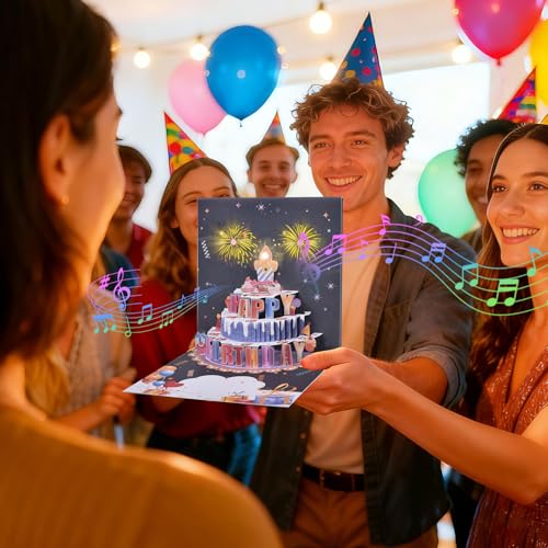 3D pop-up music birthday card - LED Light Cake Greeting Card - color: Cake - Fireworks