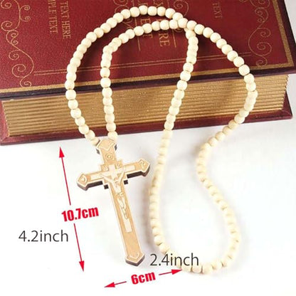 FORUBUS Wooden Cross Pendant Necklace - Wood Beads Cross Religion Necklace for Women Men Believer Prayer Baptism Jewelry - color: C red