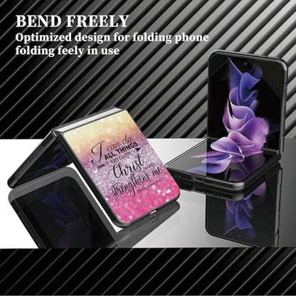 for Samsung Galaxy z flip 7 Case I can do All Thing Through Christ Pink Design,Slim Fit Lightweight Hybrid Hard PC PU Leather Folding Phone Cover for Z Flip 7 6.9" - color: I can do all thing through christ pink