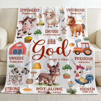 Farm Animals Blanket,Christian Gifts,Bible Verse Throw Blanket - color: Bible-farm Animal, size: 40"x50"