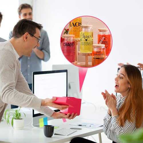 SiliFine Chaos Coordinator Gifts for Women, 6 Pcs Glass Cups with Lids - style: Chaos Coordinator