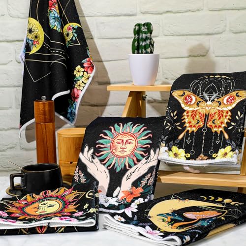 Boyiee 6Pcs Witchy Kitchen Towels for Boho Farmhouse Decor - color: Moon