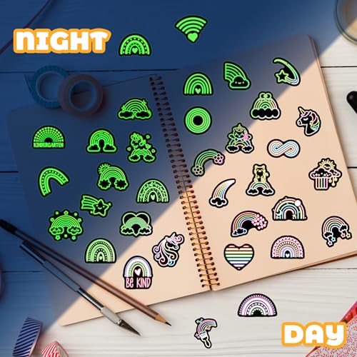 55 Pcs Glow in The Dark Neon Rainbow Unicorn Stickers - color: Luminescent-466kscp