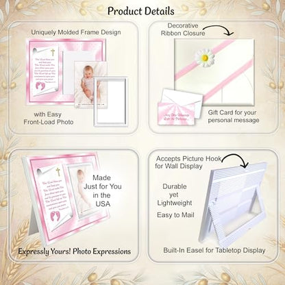 Baby Girl Blessing Picture Frame – Numbers 6:24 Scripture Keepsake Gift from Grandparents or Godparents – Holds 3.5x5 Photo - color: Girl Baby Blessing
