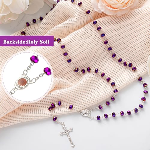 ROCEEI 12/24 Set Catholic Rosary Beads Necklace Bulk - color: Purple