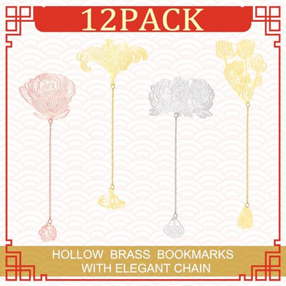 Geiserailie 12 Pcs Metal Bookmarks for Women with Chain