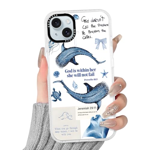 for iPhone 15 Plus 6.7'' Christian Ocean Phone Case, Trendy Whale Shark Jesus Bible Verse Summer Beach Clear Design, Soft TPU Shockproof Anti-Yellow Protective Cover for Women Girls - color: Whale Shark Bible, size: iPhone 15 Plus