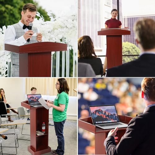 Podium Stand for Lectern Presentation Church Classroom, Pulpit with Wooden Heavy Base, Podium for Lecture, Wedding Speech - color: Reddish Brown-classic