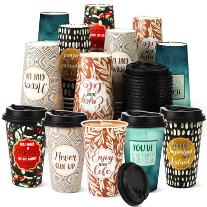 50 Pack 16 oz Disposable Coffee Cups with Lids Black Green - style: Brown, Black and Green Inspirational Quotes