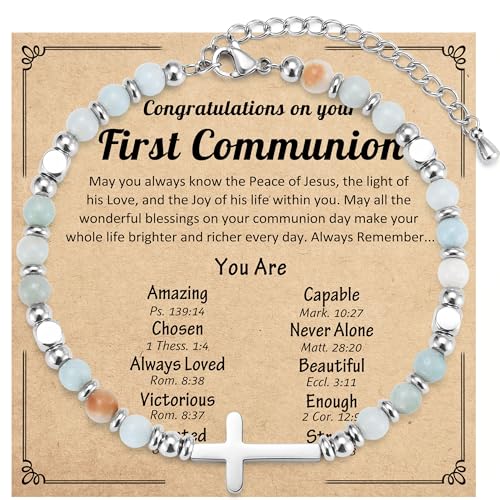 Christian Cross Bracelet for Girls Women, Easter Basket Stuffers - color: First Communion