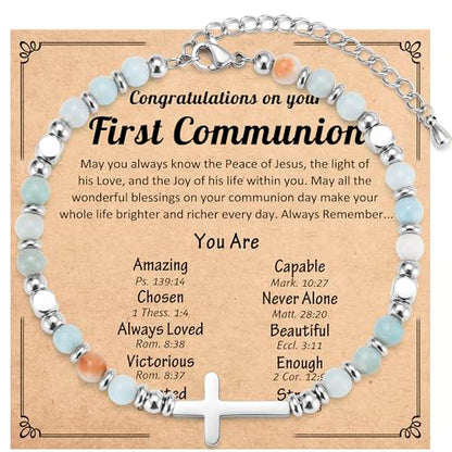 Christian Cross Bracelet for Girls Women, Easter Basket Stuffers - color: First Communion