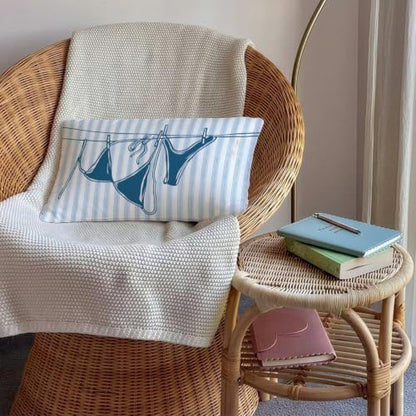Blue Coastal Beach Cowgirl 12x20 Pillow Cover Decor - color: 02-bikini Line-blue Stripe 12x20