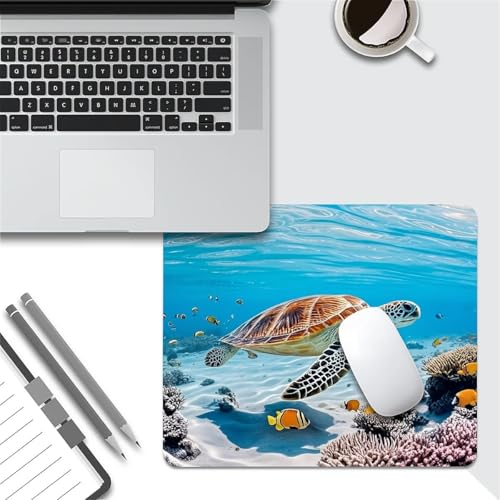 Square Mouse Pad Sea Turtle, Personalized Premium-Textured Custom Mouse Mat Design, Washable Mousepad Cloth, Non-Slip Rubber Base Computer Mouse Pads for Wireless Mouse - color: S3039 Sea Turtle