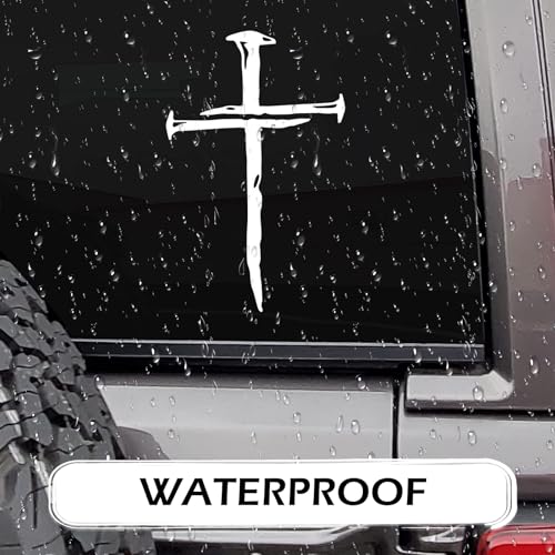 Christian Cross of Nails Sticker, Waterproof Bumper Cross Vinyl Decal for Car Truck Window Motorcycle Helmet Laptop Wall, Auto Accessories (White) - color: White