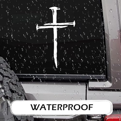 Christian Cross of Nails Sticker, Waterproof Bumper Cross Vinyl Decal for Car Truck Window Motorcycle Helmet Laptop Wall, Auto Accessories (White) - color: White