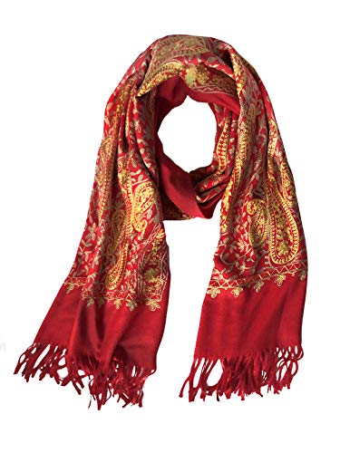 Urban CoCo Embroidered Scarf for Women, Tassel Shawl, Soft Lightweight Wrap - color: #3-red