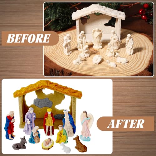 Zubebe 12 Pcs DIY Christmas Ready to Paint Nativity Set, Nativity Scene - style: Nativity Scene