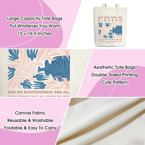 Doreen's Boutique Aesthetic Canvas Handbag Tote Bag - style: Seek First His Kingdom