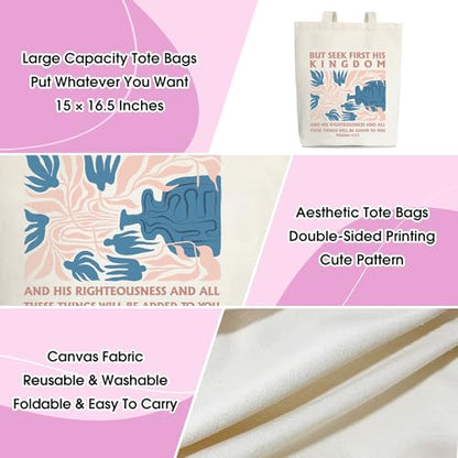 Doreen's Boutique Aesthetic Canvas Handbag Tote Bag - style: Seek First His Kingdom