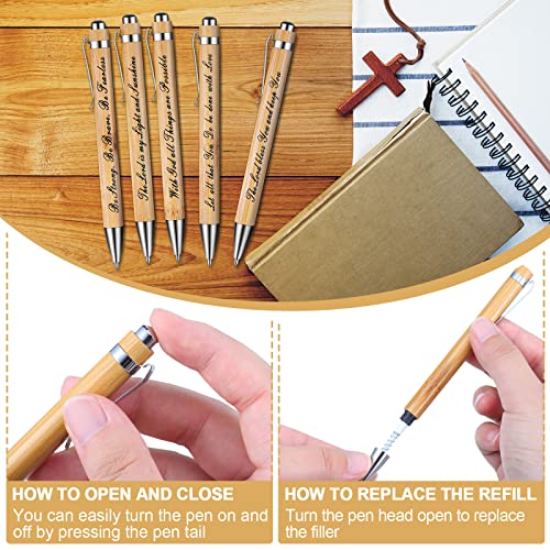 10 Pcs Bible Quotes Pens Inspirational Wooden Ballpoint Retractable Pen for Motivational Bamboo Pen Black Ink Religious Gift for Church Christian Evangelist Pastor and Prophetess(Elegant Style)