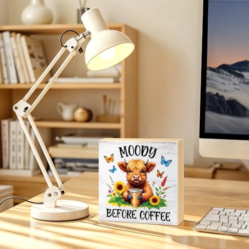 Moody Before Coffee Western Country Wood Block Plaque Box Sign - color: brown036