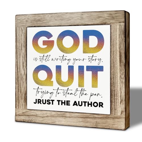 Christian Wooden Desk Decor Sign, God Is Still Writing Your Story Quote, Inspirational Faith Tabletop Sign for Home Office, Trust God Motivational Decor 5.9x5.9 Inches - color: color13