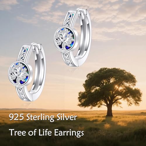 AOBOCO Black Hoops Earrings for Men Sterling Silver Viking Celtic Cross Heart Skull Round Triangle Hoop Earrings Birthday Father Day Christmas Jewelry Gifts for Men Women Friends - style: Tree of Life Hoops
