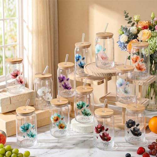 Funnymoom 12 Pcs 12 Pcs Christian Gift Bulk 16 oz Bible Glass Cups, Floral - style: Floral