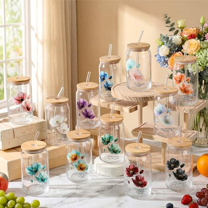 Funnymoom 12 Pcs 12 Pcs Christian Gift Bulk 16 oz Bible Glass Cups, Floral - style: Floral