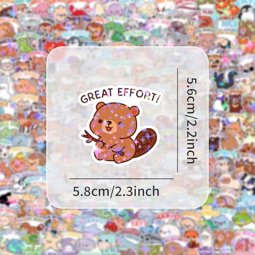 200PCS Holographic Animal Reward Stickers for Kids, Cute Inspirational Affirmation Stickers with Motivational Quotes for Water Bottles Laptops Journals, Teacher Reward Sticker for Classroom Students - style: 200 PCS Holographic Animal Inspirational Sticke