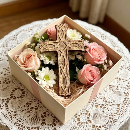 Hosley Hand-Carved Wooden Cross – 8 Inch Rustic Faith Wall Decor | Christian Gift, Prayer Room, Home Blessing, Wedding & Baptism Keepsake - size: 8"L x 4.8"W