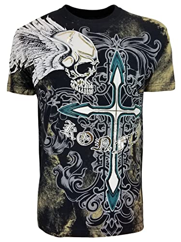 KonflicUSA Men's Grim Reaper Skull Cross MMA Style Graphic T-Shirt for Men's Crew Neck Classic Fit T-Shirt for Men's Tees - color: Black 5, size: Medium