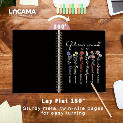 Lacama Bible Journal for Women, Christian Prayer Journal Black Notebook Gifts for Teen Girls Kids Women, Preppy Church Faith Journaling Hardcover Spiral Notebook 5.5x8.3 inch - color: God Says You Are-5-black