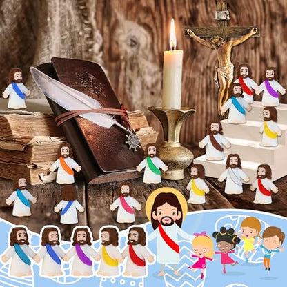 Bamamon 30 Pcs Little Jesus Figures, Mini Jesus Figurines in Bulk - color: 10 Color * 30